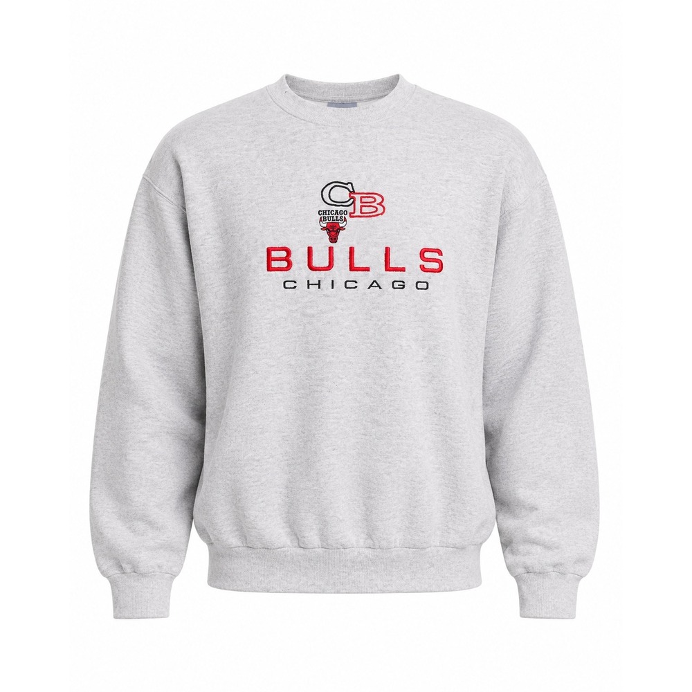 Vintage Logo 7 Chicago Bulls Sweatshirt Mens XL Heather Grey Embroidered NBA 90s